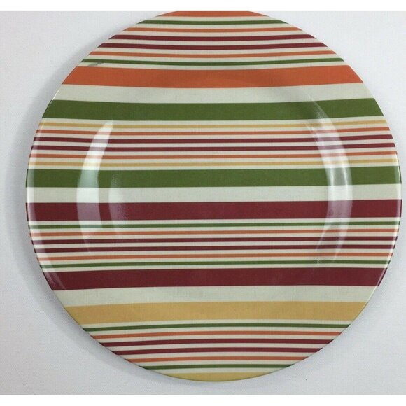 Set Of 4 Striped Melamine 11" Dinner Plates Orange Green Red Yellow Outdoor BBQ - Picture 3 of 5